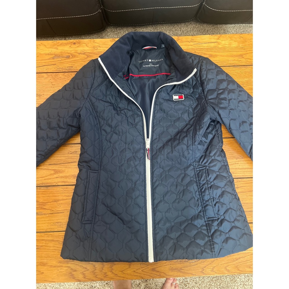 Tommy Hilfiger Womens Navy Hexagon Quilted 3-in-1 All Weather System Jacket M